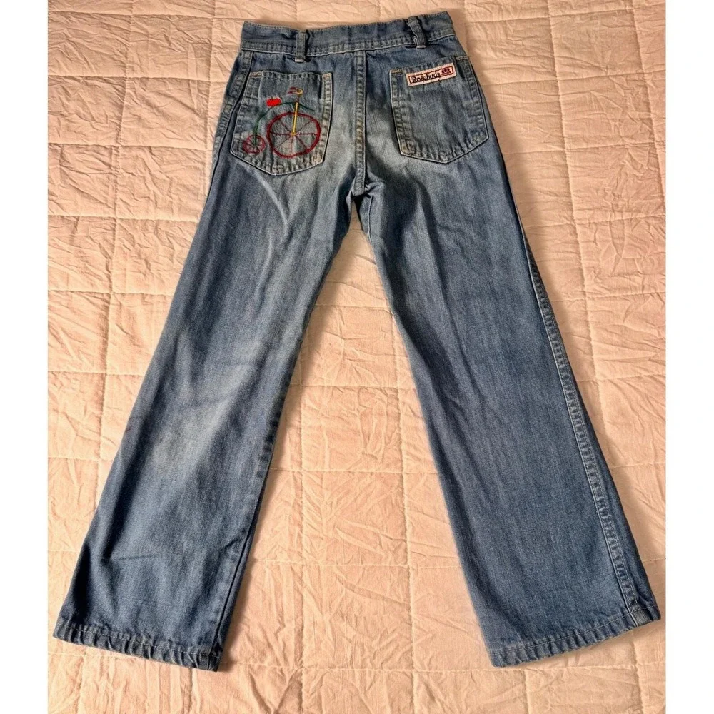 Rosebuds Vintage Kids Light Wash Denim Jeans Embroidered‎ Bicycle Retro Blue 10